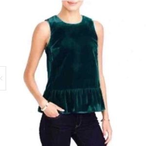 J.Crew Emerald Green Velvet Peplum Sleeveless Top